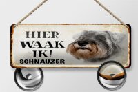 Blechschild Spruch 27x10 cm holländisch Hier Waak ik Schnauzer Hund Dekoration