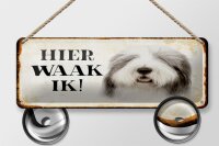 Blechschild Spruch 27x10 cm holländisch Hier Waak ik Bobtail Hund Dekoration
