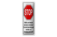 Blechschild Hinweis 10x27 cm Stop Müll und Unrat...