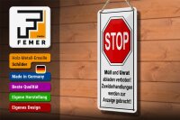 Blechschild Hinweis 10x27 cm Stop Müll und Unrat verboten Dekoration