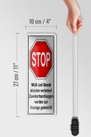 Blechschild Hinweis 10x27 cm Stop Müll und Unrat verboten Dekoration