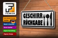 Blechschild Hinweis 27x10 cm Geschirr Rückgabe Dekoration