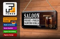 Blechschild Spruch Saloon Whisky Poker Dancing Girls 27x10cm