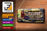 Blechschild Spruch Saloon Whisky Poker Dancing girls 27x10cm