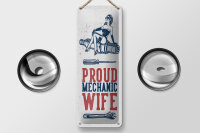 Blechschild Spruch Pinup Proud mechanic wife 10x27cm Dekoration