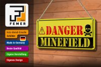 Blechschild Achtung Danger Mine Field Minenfeld 27x10cm Dekoration