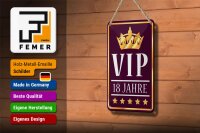Blechschild Hinweis 12x18cm VIP 18 Jahre (lila/weiß)