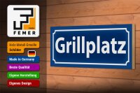 Holzschild Grillplatz 27x10cm BBQ Grill Grillen Garten