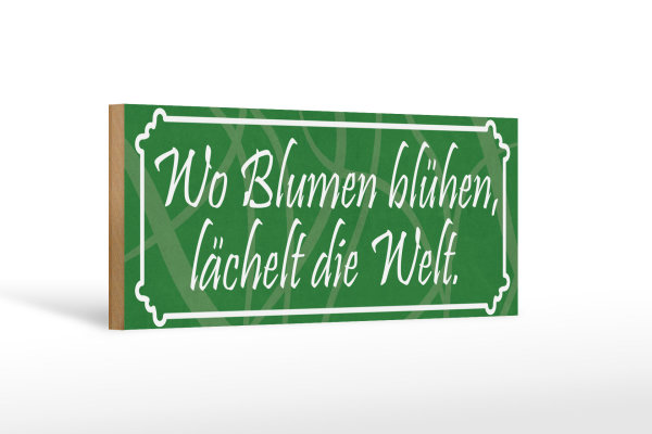 Holzschild Spruch 27x10cm Wo Blumen blühen lächelt