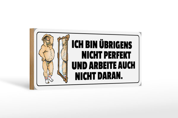 Holzschild Spruch 27xI0cm Ich bin übrigens nicht perfekt und arbeite nicht dran