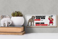 Holzschild Spruch 27x10cm Vorsicht vor Hund & der Besitzerin
