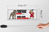Holzschild Spruch 27x10cm Vorsicht vor Hund & der Besitzerin