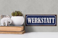 Holzschild Hinweis 27x10cm Werkstatt dunkelblaues Schild