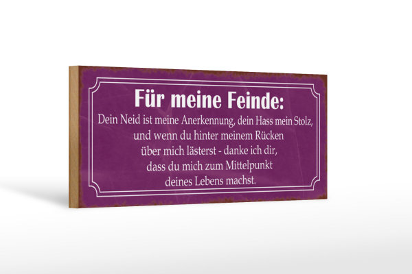 Holzschild Spruch 27x10cm für meine Feinde dein Neid ist