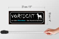 Holzschild Hinweis 27x10cm Vorsicht Herrchen Hund harmlos