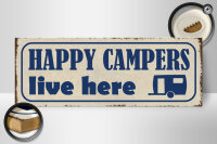 Holzschild Spruch 27x10cm happy campers live here Camping