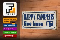 Holzschild Spruch 27x10cm happy campers live here Camping