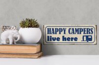 Holzschild Spruch 27x10cm happy campers live here Camping