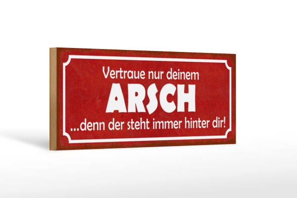 Holzschild Spruch 27x10cm vertraue nur deinem Arsch denn er steht hinter dir