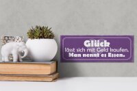 Holzschild Spruch 27x10cm Glück lässt sich kaufen Essen