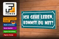 Holzschild Spruch 27x10cm ich gehe leben kommst du mit