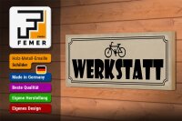 Holzschild Hinweis 27x10cm Fahrrad Werkstatt graues Schild
