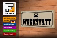 Holzschild Hinweis 27x10cm Auto Werkstatt graues Schild