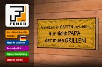 Holzschild Spruch 27x10cm alle chillen Papa muss grillen