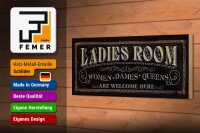 Holzschild Hinweis 27x10cm Ladies room women Dames Queens