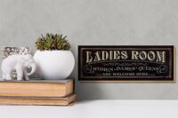 Holzschild Hinweis 27x10cm Ladies room women Dames Queens