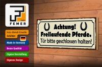 Holzschild Spruch 27x10cm Achtung freilaufende Pferde Tür