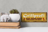 Holzschild Spruch 27x10cm Grillprofi echte Männer im Blut