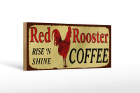 Holzschild Spruch 27x10cm Red Rooster rise`n shine COFFEE
