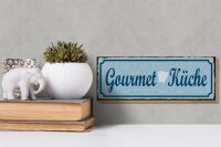 Holzschild Hinweis 27x10cm Gourmet Küche blau