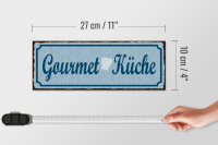 Holzschild Hinweis 27x10cm Gourmet Küche blau