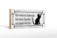 Holzschild Spruch 27x10cm Katze hier wohnt ein Stubentiger