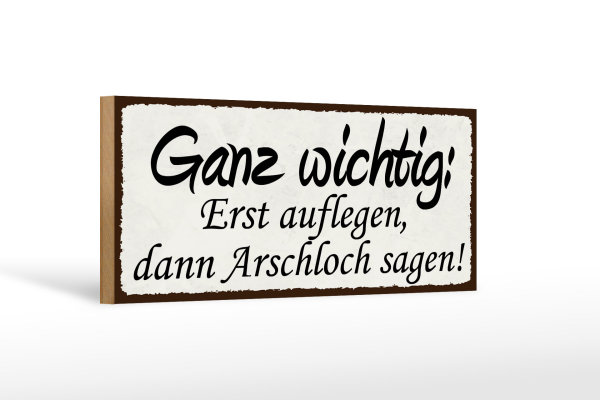 Holzschild Spruch 27x10cm Erst auflegen dann Arschloch