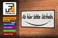 Holzschild Hinweis 27x10cm ab hier bitte lächeln