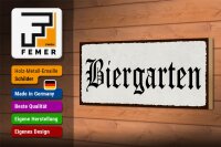 Holzschild Hinweis 27x10cm Biergarten weißes Schild