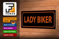 Holzschild Hinweis 27x10cm lady biker