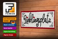 Holzschild Spruch 27x10cm Lieblingsplatz Herz rot