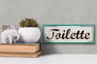 Holzschild Spruch 27x10cm Toilette blau braun