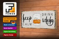 Holzschild Spruch Keep Calm Drink Whisky 27x10cm