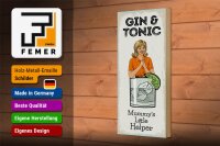 Holzschild Spruch Mummy´s little Helper Gin & Tonic 10x27cm