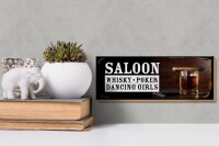 Holzschild Spruch Saloon Whisky Poker Dancing Girls 27x10cm