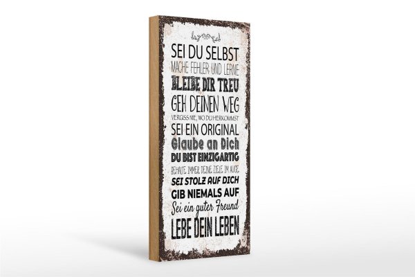 Holzschild Spruch Sei du selbst mache Fehler lerne 10x27cm