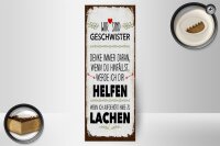 Holzschild Spruch Geschwister wir lachen helfen 10x27cm