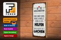 Holzschild Spruch Geschwister wir lachen helfen 10x27cm