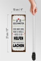 Holzschild Spruch Geschwister wir lachen helfen 10x27cm
