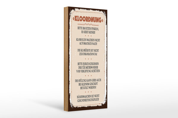 Holzschild Spruch Kloordnung bitte im sitzen pinkeln 10x27cm